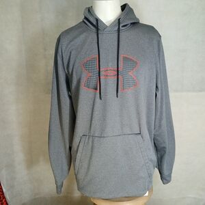 Under Armour Charcoal Gray Pull Over Hoodie with Red Logo Men's Size X-Large